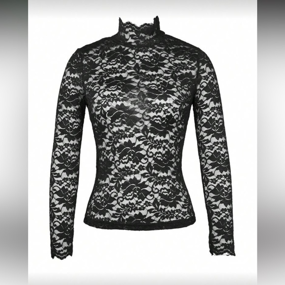 Elegant Black Lace Long Sleeve Top - Picture 4 of 6